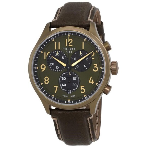 NWT Authentic Tissot Chrono XL Quartz Khaki Dial Men's Watch - Picture 1 of 3
